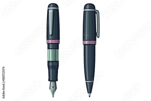 Dark blue fountain pen and ballpoint pen comparison set