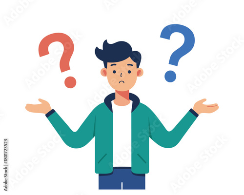 Vector Illustration of Young Man in Doubt – Pensive Character