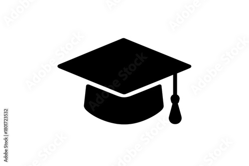 Minimalist black graduation cap icon with hanging tassel