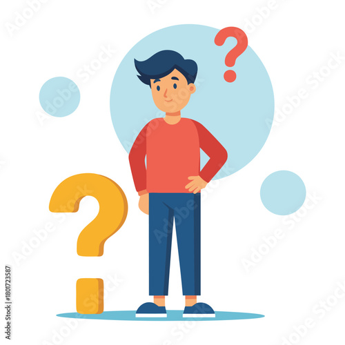 Vector Illustration of Young Man in Doubt – Pensive Character