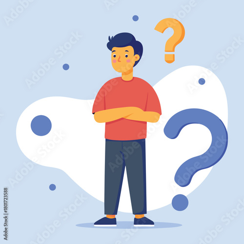 Vector Illustration of Young Man in Doubt – Pensive Character