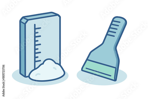 Snow depth gauge and ice scraper simple icons for winter weather