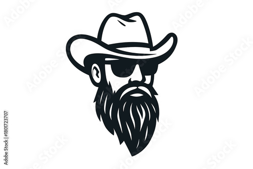 Stylized portrait of bearded man wearing cowboy hat and sunglasses