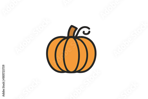 Simple orange pumpkin icon with stem and curly vine detail