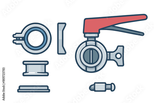 Assembled and disassembled butterfly valve components for plumbing or fluid control