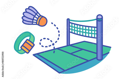 Badminton court shuttlecock and wearable fitness tracker concept