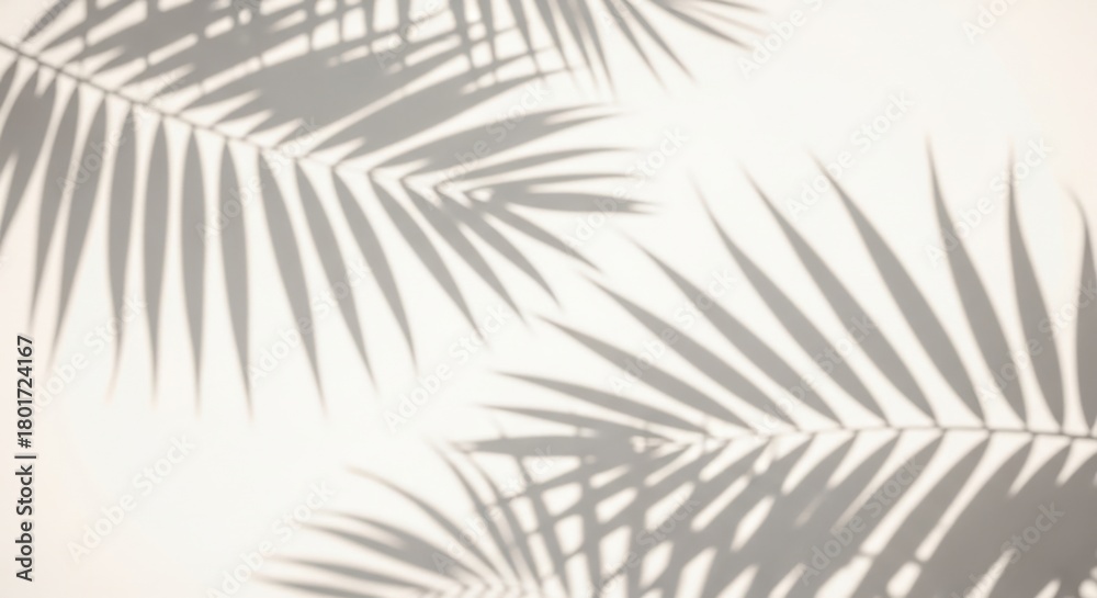 Fototapeta premium Shadows of palm leaves create a beautiful pattern on a light background during sunny afternoon hours