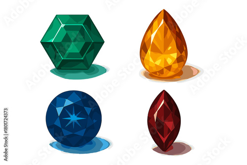 Assortment of colorful faceted gemstones showcasing various cuts and shapes