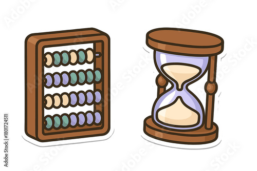Abacus and hourglass icons representing calculation and time management concepts