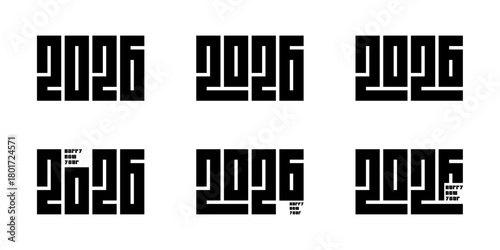 Happy New Year 2026 design collection, black 2026 logo text design. New Year celebration concept. Vector illustration.
