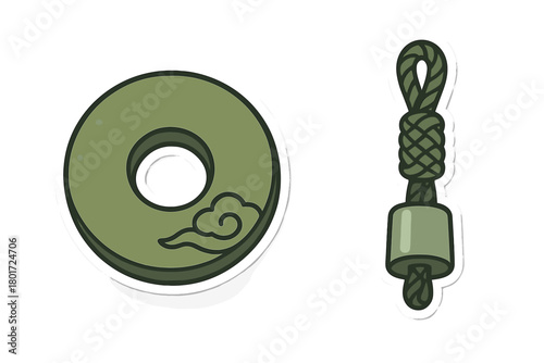 Traditional Chinese jade bi disc and decorative knot charm set