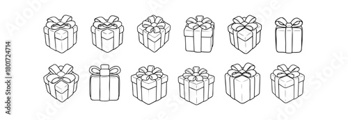 Set of Christmas gift boxes in doodle style. Vector illustration