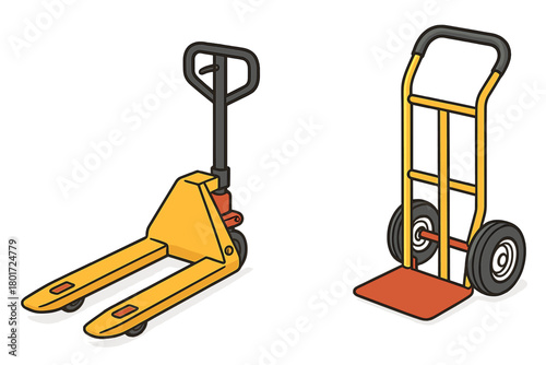 Manual pallet jack and hand truck set for material handling and logistics