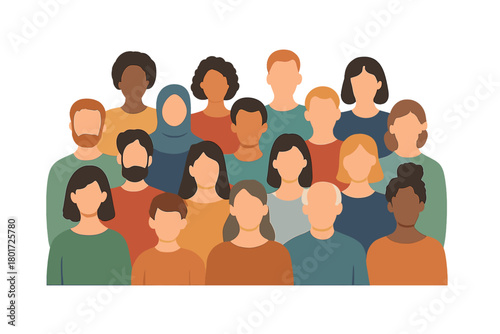 Diverse group of people standing together in a large crowd