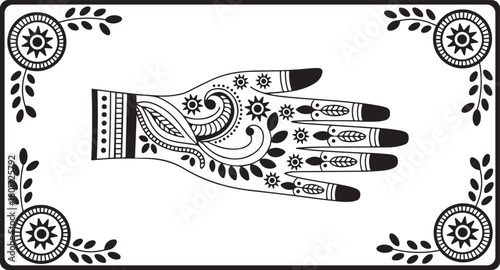 Creative henna hand art with floral and botanical details as illustration of eastern tradition or culture