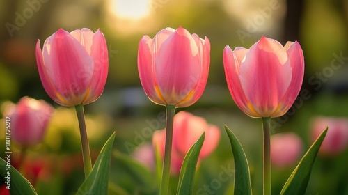 Three Pink Tulips in Golden Hour.