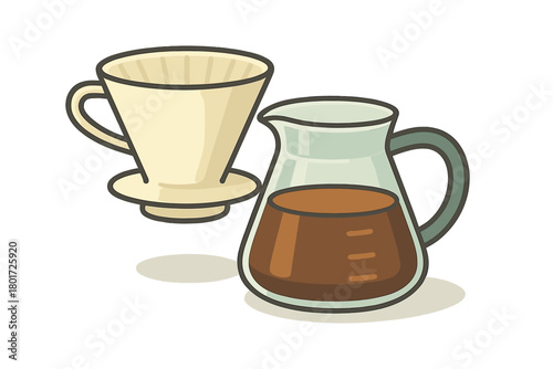 Ceramic pour over coffee dripper and glass carafe for manual brewing