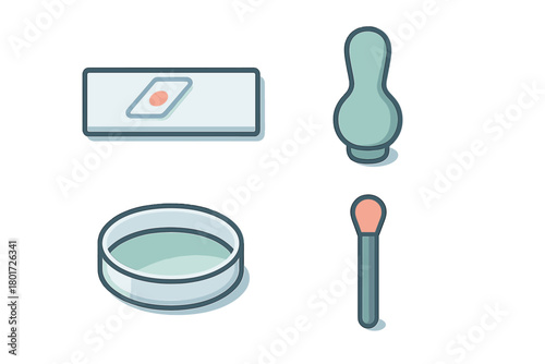Laboratory and cosmetic application icons featuring soft shadows and clean design