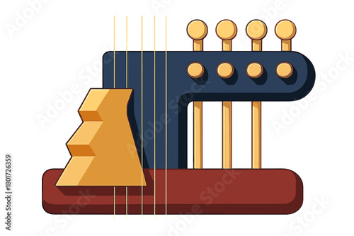 Acoustic guitar headstock close up showing tuning pegs and strings detail