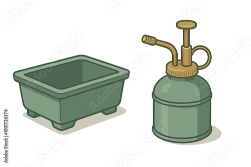 Bonsai planting container and small hand mister sprayer set