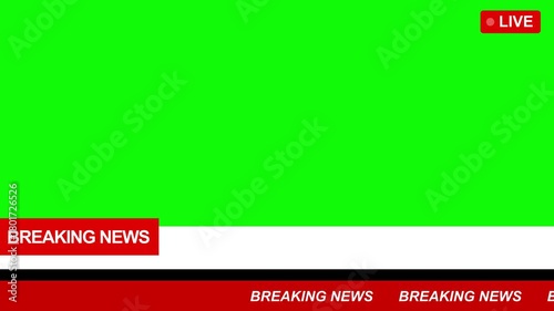 green screen breaking news lower third overlay for broadcast. 4k breaking news lower third banner for chroma key editing. breaking news lower third with green screen background.