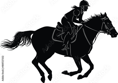 Silhouette of a woman riding a galloping horse rider, horse, rider, silhouette, black and white, equestrian, galloping, motion, speed, action, sport, competition, jumping, riding, animal, mammal, equi
