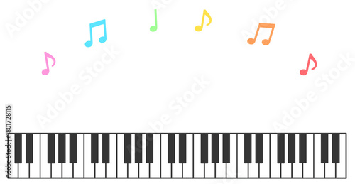 ピアノ鍵盤と音符のかわいいイラスト