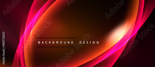 Abstract design features flowing red, orange curves. Dark background creates dramatic contrast. Text reads background design. Modern aesthetic.