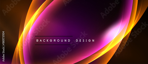 Abstract design features vibrant orange, purple hues. Smooth curves create dynamic flow, central text reads background design. Minimalist, modern aesthetic.