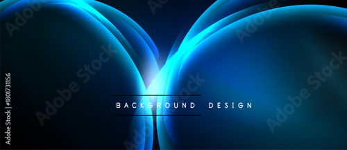 Dark blue abstract background. Flowing shapes create luminous effect. Modern design with central bright highlight. Simple, elegant composition.
