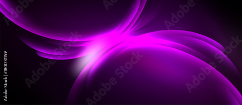 Abstract purple shapes radiate from bright center. Smooth curves create dynamic, flowing composition. Dark background emphasizes luminosity.