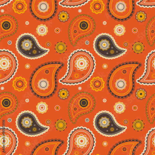 Old curtain with retro indian. India design on minimal surreal. Graphic botany in sample outline.