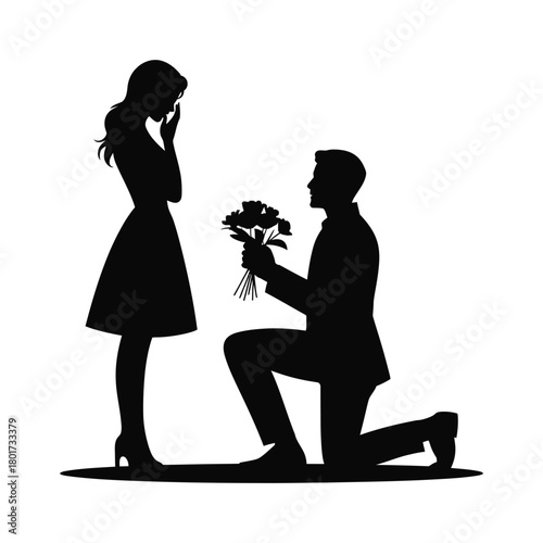 Man Proposing With Rose Bouquet Silhouette proposal