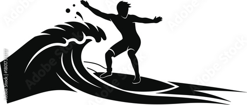 Black silhouette of a surfer riding a wave surfing, surfing, surfer, wave, ocean, water, sport, activity, silhouette, black and white, action, dynamic, movement, extreme sport, summer, vacation, recre