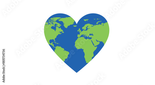 Stylized heart shape overlayed with a world map showing continents and oceans