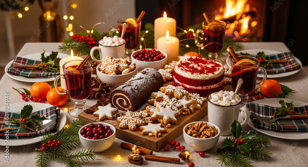 Naklejka premium christmas cake with candles and decorations