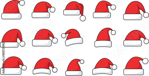 Collection of santa hats isolated on white background