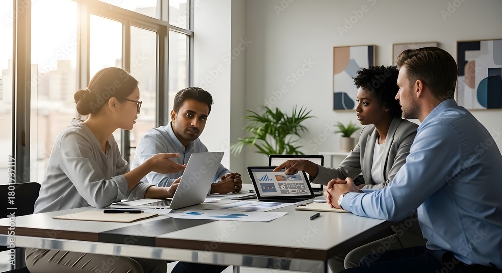 Obraz premium Diversos ejecutivos profesionales internacionales, trabajadores de equipos de negocios y líderes de juntas directivas que usan computadoras portátiles para discutir la gestión corporativa que trabajan