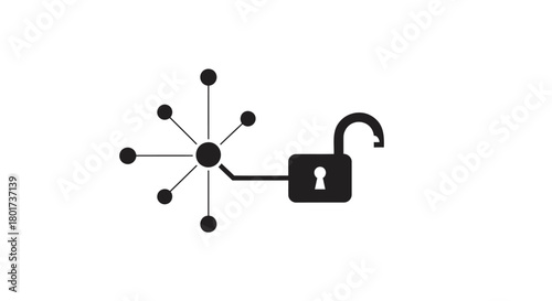 Digital network connected to an unlocked padlock symbolizing data security and access to information