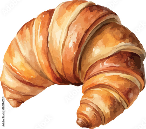 Baked Croissant Pastry Food Vector Watercolor Illustration