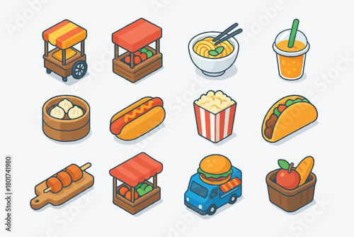 Isometric food and drink icons for a diverse culinary collection