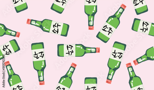 Cute soju drinks pattern background vector design