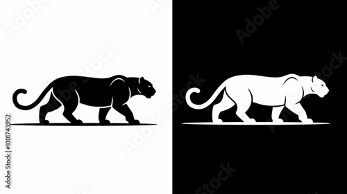 Black and White Panther Silhouette Vector Illustration Design
