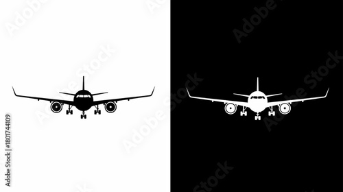 Airplane Silhouette Flying Front View Transportation