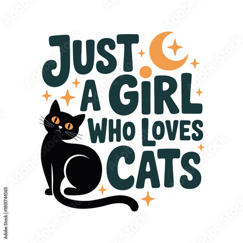Cute design featuring a black cat and the phrase expressing love for cats, suitable for cat lovers and enthusiasts