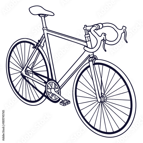 Detailed line drawing of a road bicycle