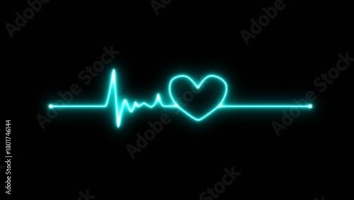Neon heartbeat icon. heart with heartbeat icon illustration. Glowing neon heart cardiogram line.