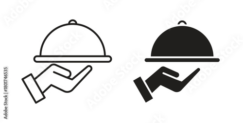 Hand holding tray icon line and filled style suitable for web and mobile application