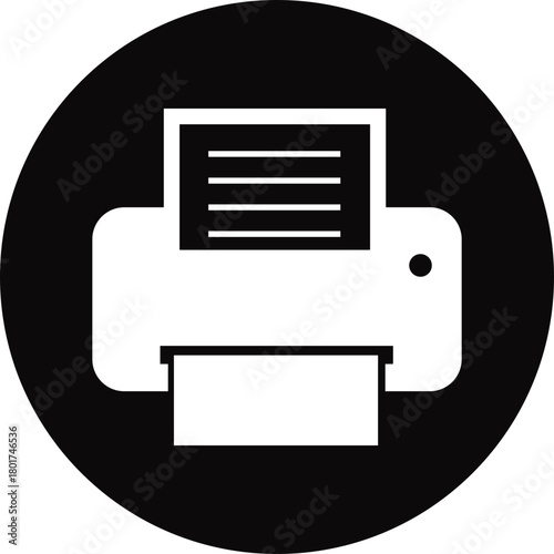 Printer icon , print device vector modern flat and line outline printer symbols for office, technology, documents, and paper printing, black and white circle button icons pack
