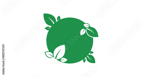 Green oval shape adorned with delicate leaves and small buds symbolizing nature and organic growth